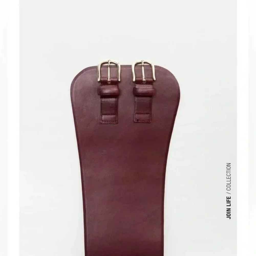 ZARA LEATHER SASH BELT BURGUNDY - Picture 4 of 5